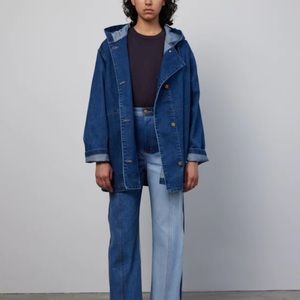 NWOT B Sides Denim Hooded Travel Jacket in Medium Indigo Small